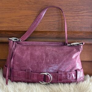 latico Soft Plum Leather with Cream Floral Lining Satchel Shoulder Bag